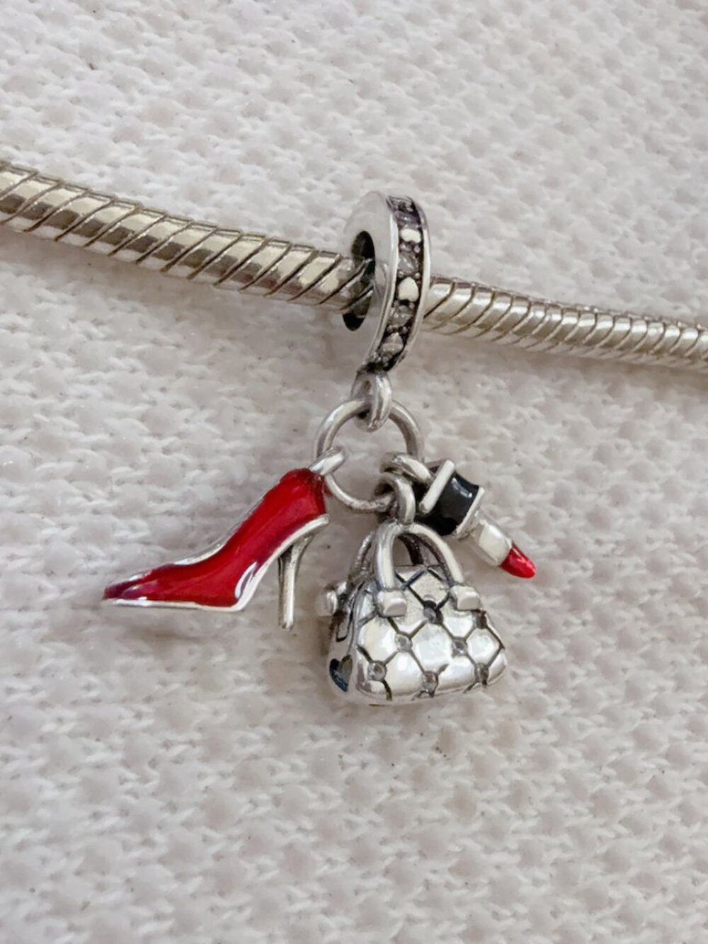 High Heel, Lipstick Handbag Silver Charm For Pandora Bracelet or Necklace